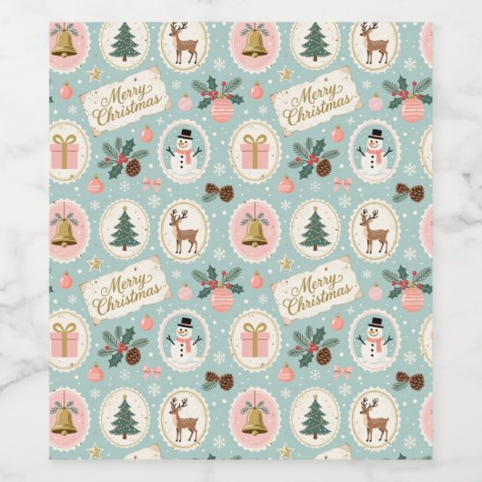 Vintage-Weihnachtsmuster-Wrap-Papier Weinetikett (Einzelnes Label)