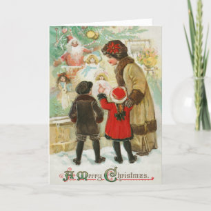 Vintage Weihnachtsmutter und Kind Feiertagskarte