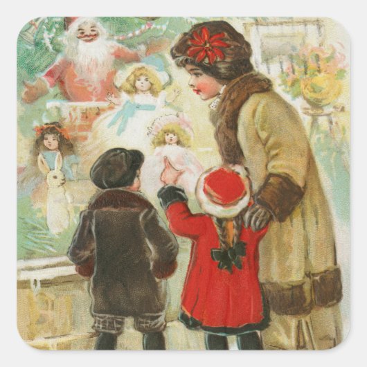 Vintage Weihnachtsmutter und Kind Quadratischer Aufkleber (Vorderseite)