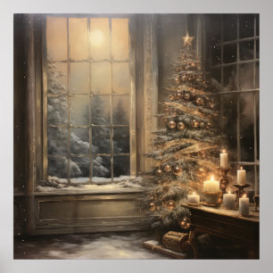 Vintage-Weihnachtsnachtplakat Poster