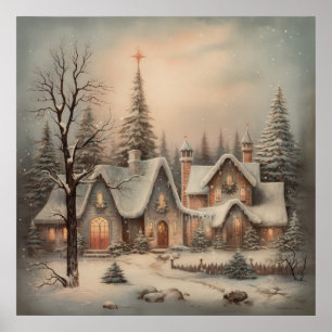 Vintage-Weihnachtsnachtplakat Poster