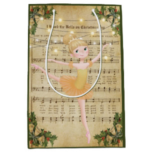 Vintage-Weihnachtsnoten und Ballerina Mittlere Geschenktüte