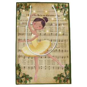 Vintage-Weihnachtsnoten und Ballerina Mittlere Geschenktüte