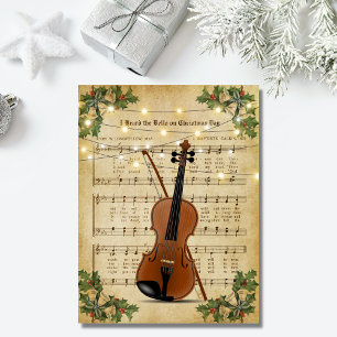 Vintage Weihnachtsnoten und Violine Postkarte
