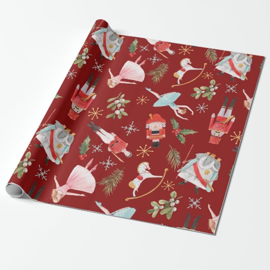 Vintage-Weihnachtsnussknacker-Märchen-Rot  Geschenkpapier (Ungerollt)