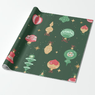 Vintage-Weihnachtsornament-Muster - Grün Geschenkpapier