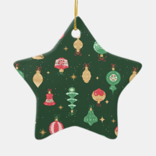 Vintage-Weihnachtsornament-Muster - Grün Keramik Ornament