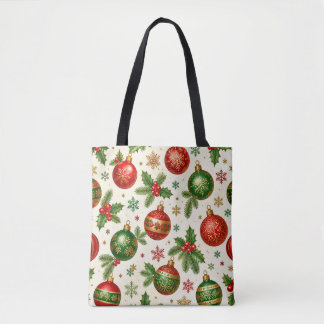 Vintage-Weihnachtsornamente & Stechpalmen-Muster – Tasche