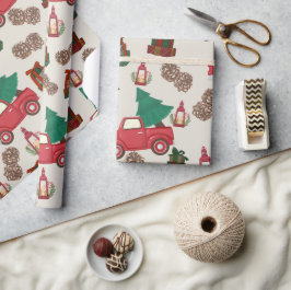 Vintage-Weihnachtspapier mit rotem Lastwagen Geschenkpapier