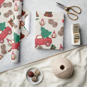 Vintage-Weihnachtspapier mit rotem Lastwagen Geschenkpapier