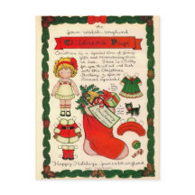 Vintage Weihnachtspapier-Puppen-Postkarte