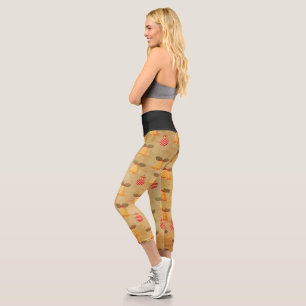 Vintage-Weihnachtspapiermuster mit Glocken Capri Leggings