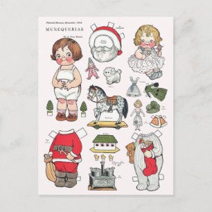 Vintage-Weihnachtspapierpuppe-Reproduktionspostkar Feiertagspostkarte