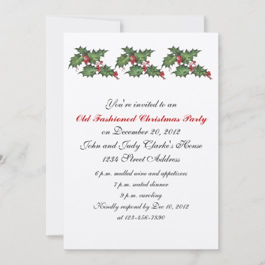 Vintage WeihnachtsParty Einladungs-Stechpalme Einladung (Vorderseite)