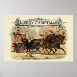 Vintage-Weihnachtspferde Winterurlaubsspaß Poster