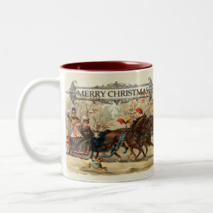 Vintage-Weihnachtspferde Winterurlaubsspaß Zweifarbige Tasse