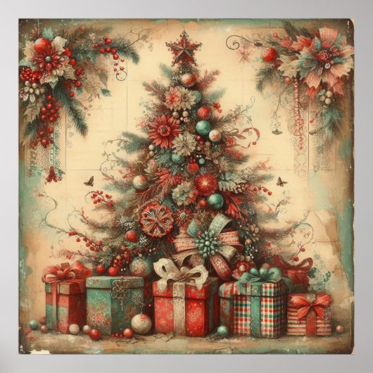 Vintage-Weihnachtsplakat Poster (Vorne)