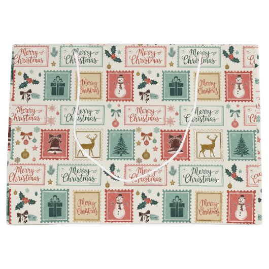 Vintage-Weihnachtspost-Briefmarkenmuster Große Geschenktüte (Vorderseite)