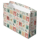 Vintage-Weihnachtspost-Briefmarkenmuster Große Geschenktüte (Rückseite Schrägansicht)