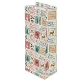 Vintage-Weihnachtspost-Muster Geschenktüte Für Weinflaschen