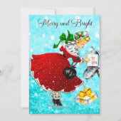 Vintage Weihnachtspost Rotes Glitzer Mädchen Dankeskarte (Vorderseite)