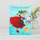 Vintage Weihnachtspost Rotes Glitzer Mädchen Dankeskarte (Stehend Vorderseite)