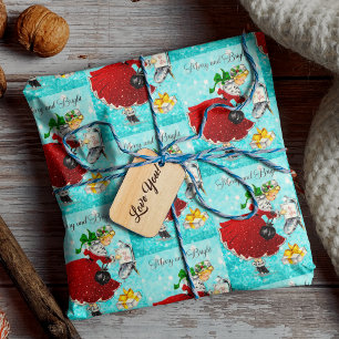 Vintage Weihnachtspost Rotes Glitzer Mädchen Geschenkpapier