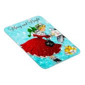 Vintage Weihnachtspost Rotes Glitzer Mädchen Magnet (Rechte Seite)