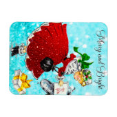 Vintage Weihnachtspost Rotes Glitzer Mädchen Magnet (Horizontal)