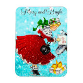 Vintage Weihnachtspost Rotes Glitzer Mädchen Magnet (Vertikal)