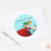 Vintage Weihnachtspost Rotes Glitzer Mädchen Runder Aufkleber (Umschlag)