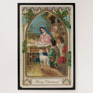 Vintage-Weihnachtspostkarte der Heiligen Geburt,  Puzzle