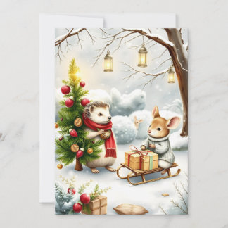 vintage Weihnachtspostkarte mit Tieren Feiertagskarte