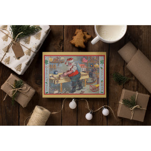 Vintage-Weihnachtspostkarte - Santas Werkstatt mit Feiertagspostkarte