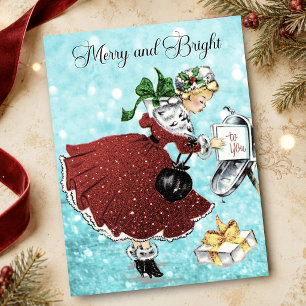 Vintage-Weihnachtspostkasten roter Glitter Mädchen Magnet