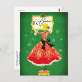 Vintage Weihnachtsrahmen Grün Roter Glitzer Mädche Postkarte (Vorne/Hinten)