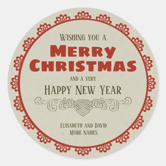 Vintage Weihnachtsrahmen Kalligraphische Dekor CC0 Runder Aufkleber (Vorderseite)