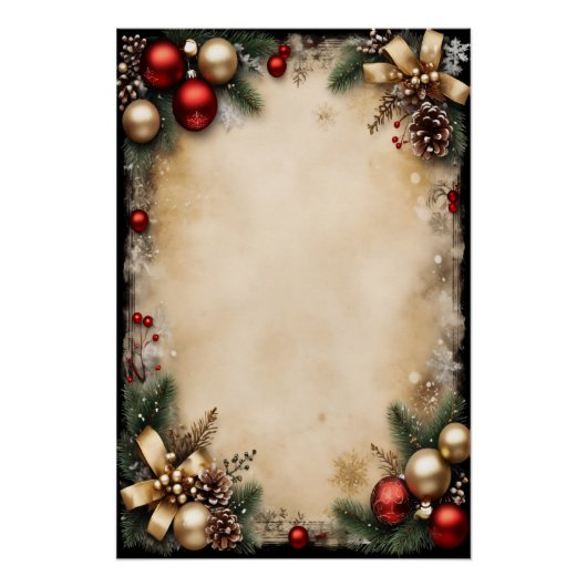 Vintage-Weihnachtsrahmen Poster (Vorderseite)