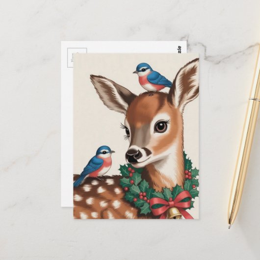 Vintage-Weihnachtsreh Postkarte (Vorderseite/Rückseite Beispiel)