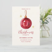 Vintage-Weihnachtsroter Ball Einladung (Stehend Vorderseite)