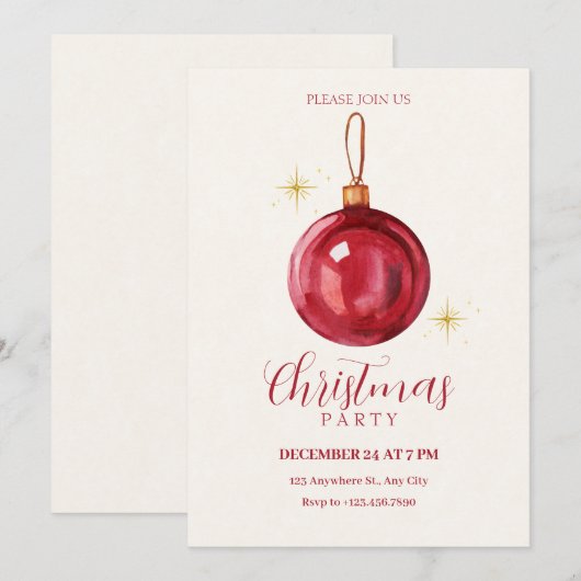 Vintage-Weihnachtsroter Ball Einladung (Vorne/Hinten)