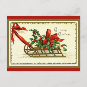 Vintage Weihnachtsschlitten aus Gold Feiertagspostkarte
