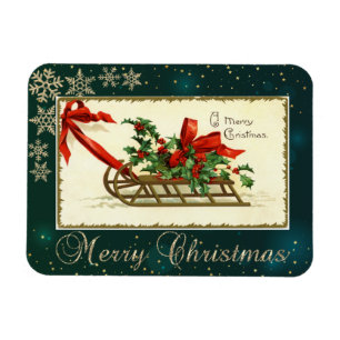 Vintage Weihnachtsschlitten, Mistelzweig Schneeflo Magnet