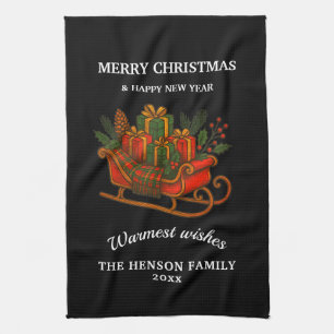 Vintage-Weihnachtsschlitten mit Geschenken Geschirrtuch