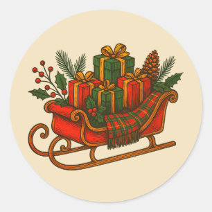 Vintage-Weihnachtsschlitten mit Geschenken Runder Aufkleber