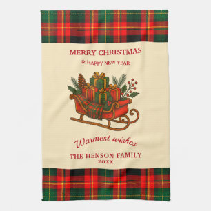 Vintage-Weihnachtsschlitten mit Geschenken und Kar Geschirrtuch