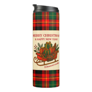 Vintage-Weihnachtsschlitten mit Geschenken und Kar Thermosbecher