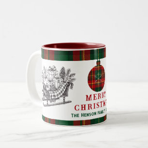 Vintage-Weihnachtsschlitten mit Geschenken und Kar Zweifarbige Tasse