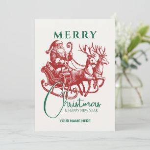 Vintage Weihnachtsschlitten und Rentiere  Feiertagskarte