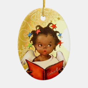 Vintage-Weihnachtsschmuck Engel afroamerikanisch Keramikornament